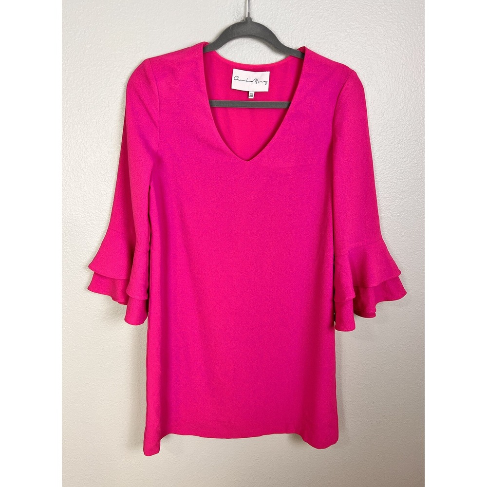 Charles Henry Women Pink Casual Dress 3/4 Sleeve V Neck Sz XS